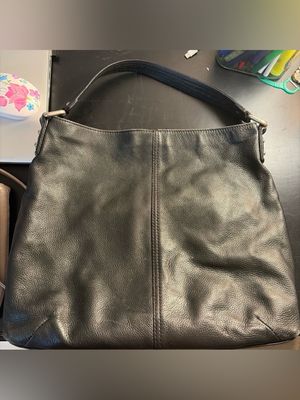 Classic Black Leather Shoulder Bag – Women